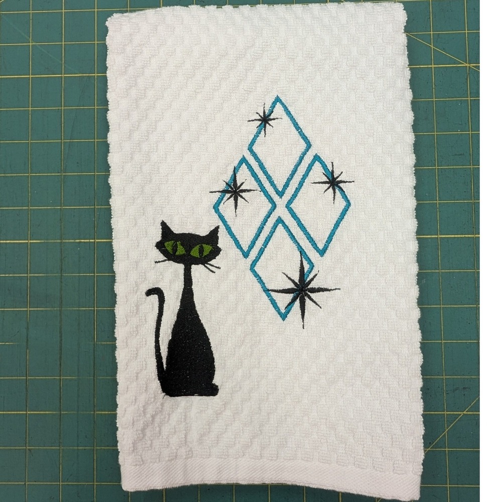 Mid Mod Cat Retro Mid Century Modern 1950's Theme Atomic Kitchen Hand Bar Towel